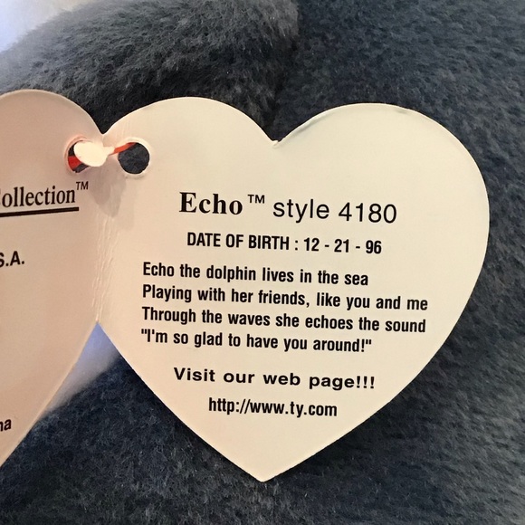 Ty Beanie Babies Echo the Dolphin Vinatge 1996 Retired Plush - Rare Tag Errors - Picture 10 of 12